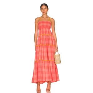 Sundress Revolve Womens M/L Pink Gingham Plaid Boho Spaghetti Strap Maxi Dress